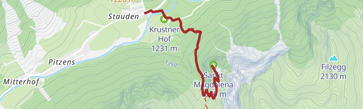Route map: Zum Wallfahrtskirchlein St. Magdalena (1.661 m)